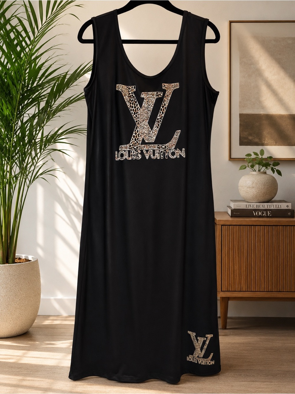 Black Sleeveless Logo Maxi Dress